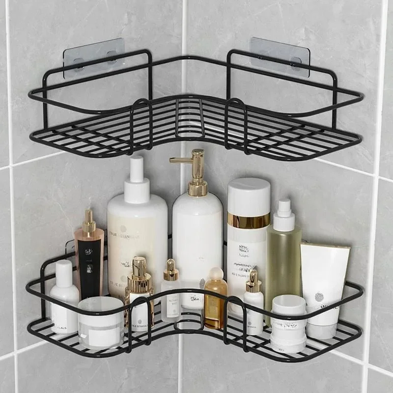 Perforation-free Bathroom Triangular Shelving Wall Mounted Toilet Bathroom Toiletries Station Store Wall Items Storage Shelves