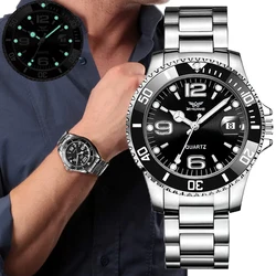 Marca de lujo relojes de los hombres de moda casual relojes deportivos de los hombres luminoso impermeable de acero inoxidable fecha reloj de cuarzo temporizador