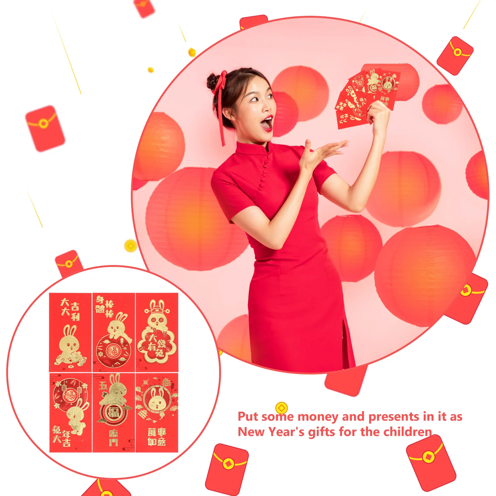 

30Pcs Year of The Rabbit Red Envelopes Delicate Red Packets for Chinese New Year Blessings Paper Money Pouches Festive Gift
