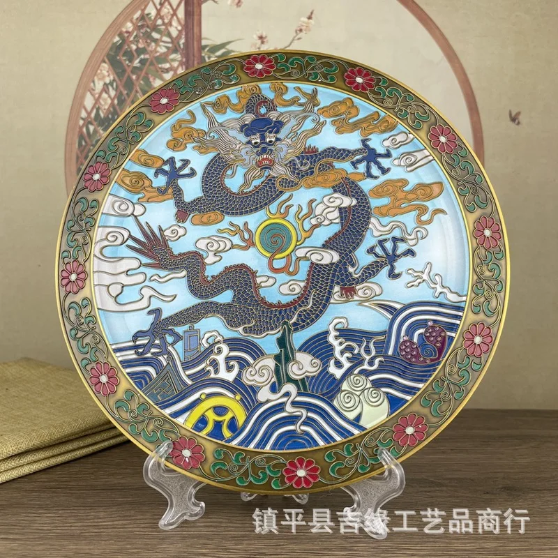 

Enamel Color Dragon Plate Fruit Plate Office Home Decoration Ornament Diameter22cm Free Bracket