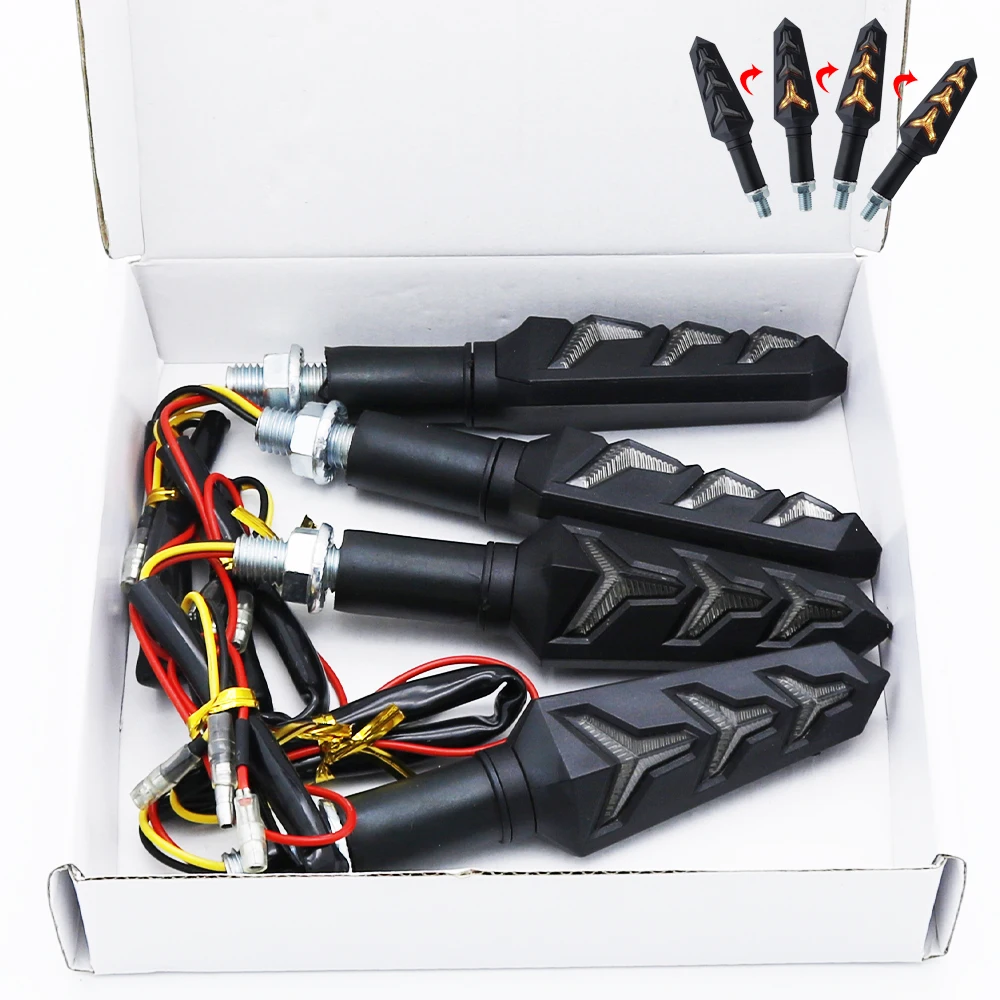 2/4pcs Motorcycle Water Flowing LED Turn Signals Blinker Lights Built Relay Bendable Tail Flasher Indicator Lamp