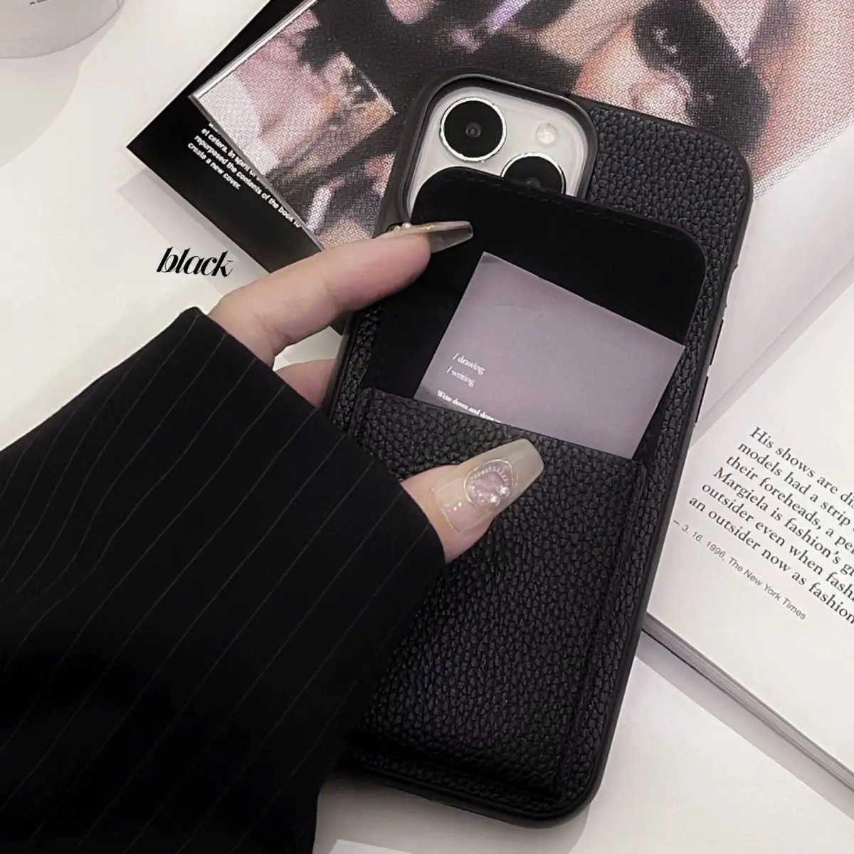 Fashion Leather Lychee Pattern Card Insertion for iPhone 14 Phone Case iphone15promax Full Cover iPhone11 Luxury iPhone 12promax