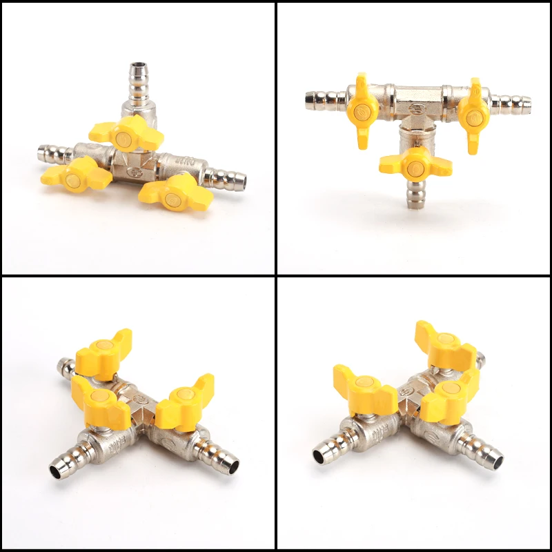 Válvula de bola de latón, conector de lengüeta de manguera de 11,5mm, junta de Pagoda de 2 vías/3 vías, adaptador de acoplador de ajuste de tubería de cobre, Cabeza Verde, Gas, agua