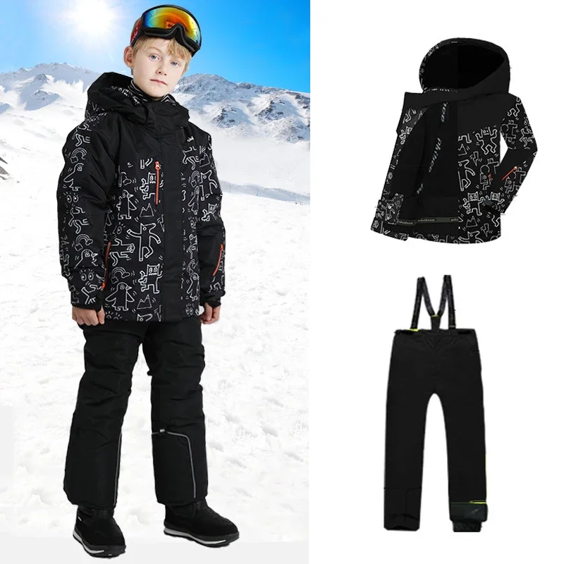 

Boys Girls Skiing Suit Winter Outdoor Warm Windproof Children Ski Hoodie Jacket Waterproof Ski Pants Suit Kids Snowboarding Suit