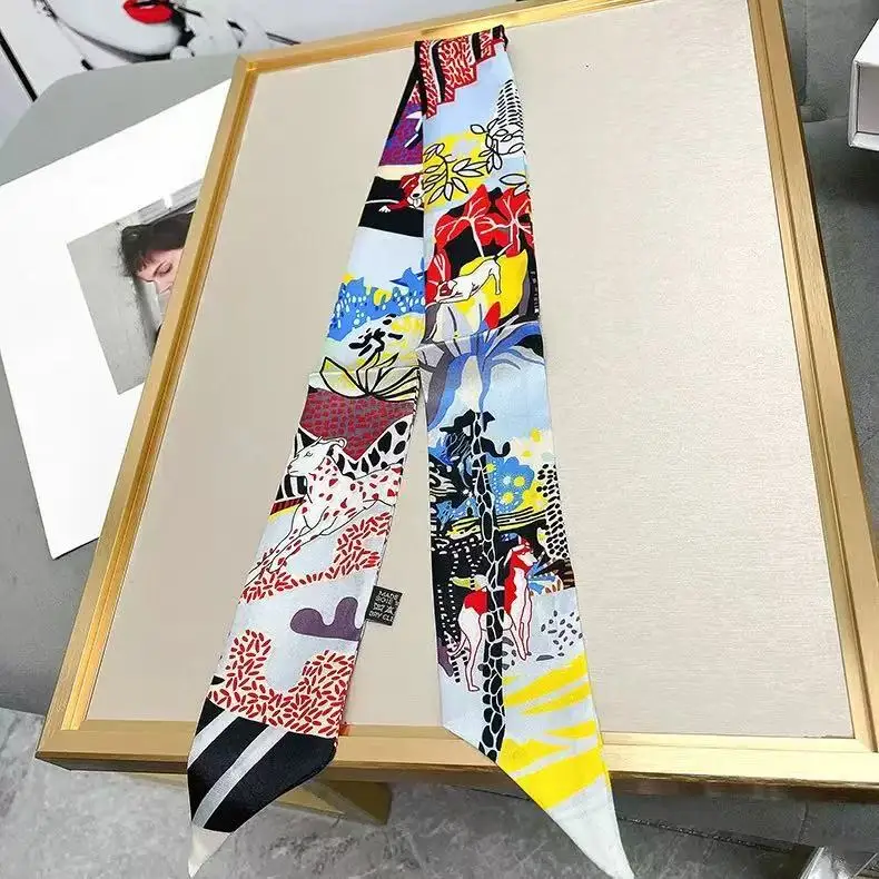 フランスの多用途植物ジャングル子犬ガールラップバッグツイルリボンヘッドバンドリボン小さなスカーフスカーフ卸売5*90cm