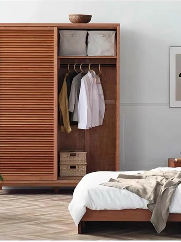 Wardrobe Oak Black Walnut Wood Blinds Door Combination Modern Log Wardrobe