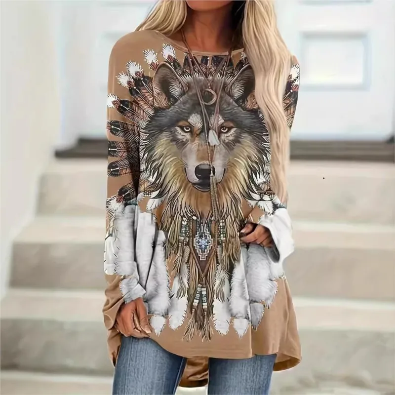 

Autumn And Winter New Animal Pattern Versatile Temperament Round Neck Skirt Long Sleeved Comfortable Casual Women's Mini Skirt