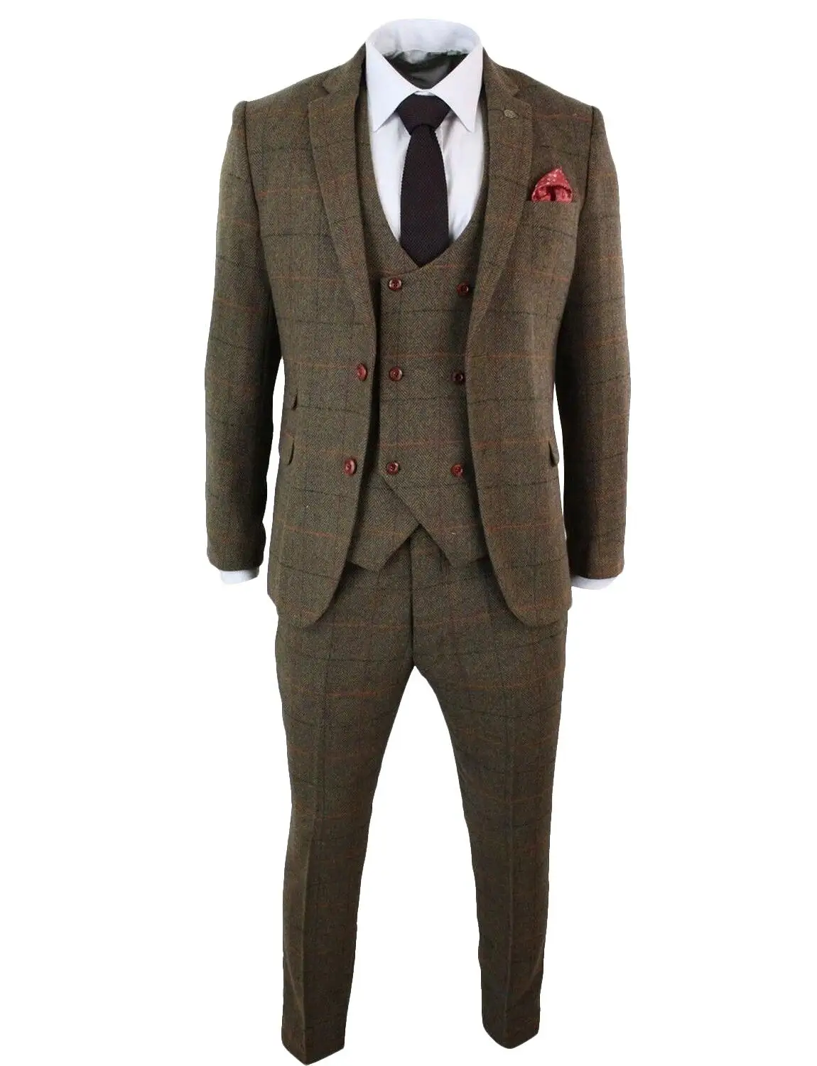 

3 Pieces Brown Plaid Woolen Men Suits Notch Lapel Slim Fit Blazer Vest Pants High Quality Elegant Business Wedding Prom Suits