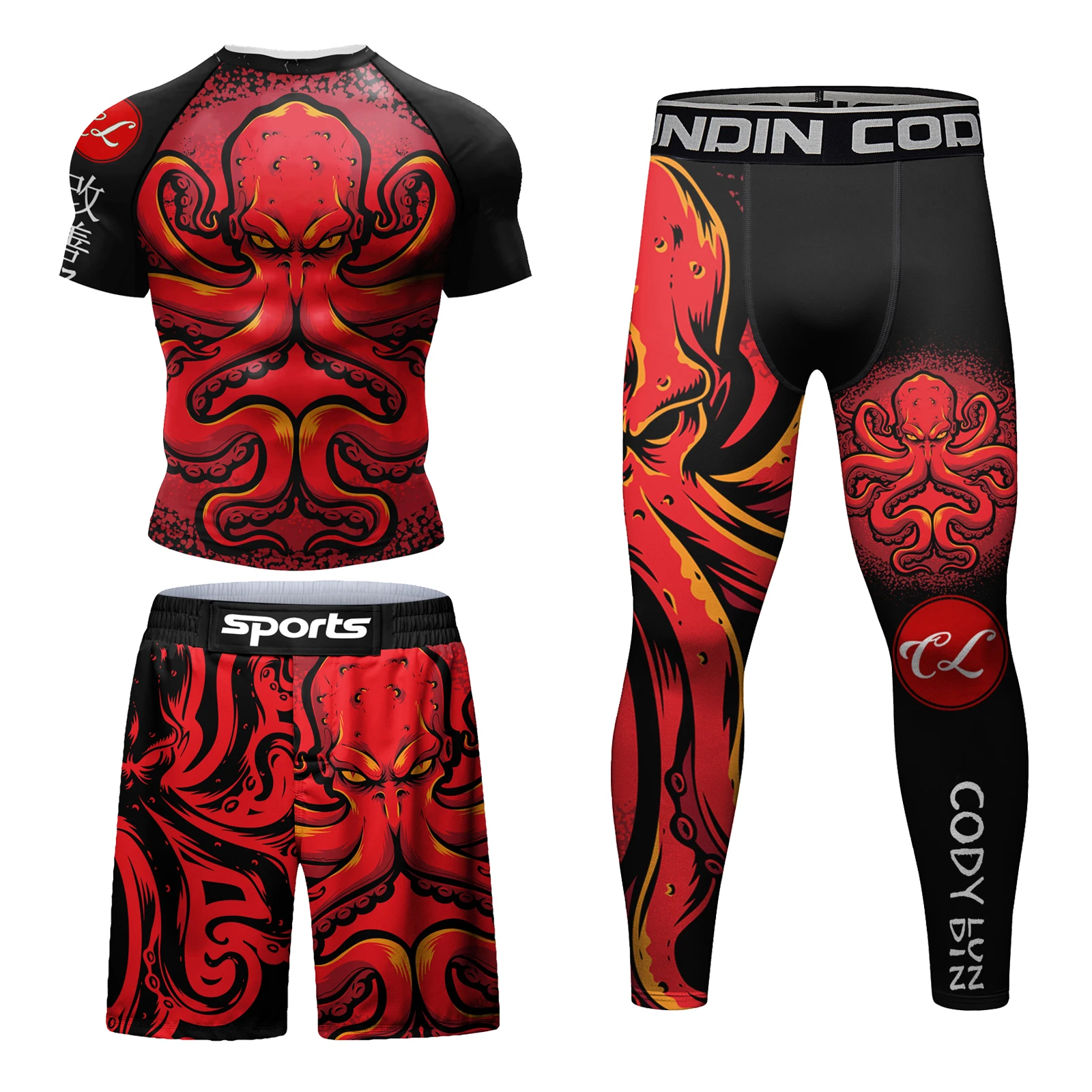 Sublimation Printing New Boxing MMA Rash guard Jiu jitsu T-shirt Set Kickboxing Jerseys Sport BjJ Gi Muay Thai Shorts Sportsuit