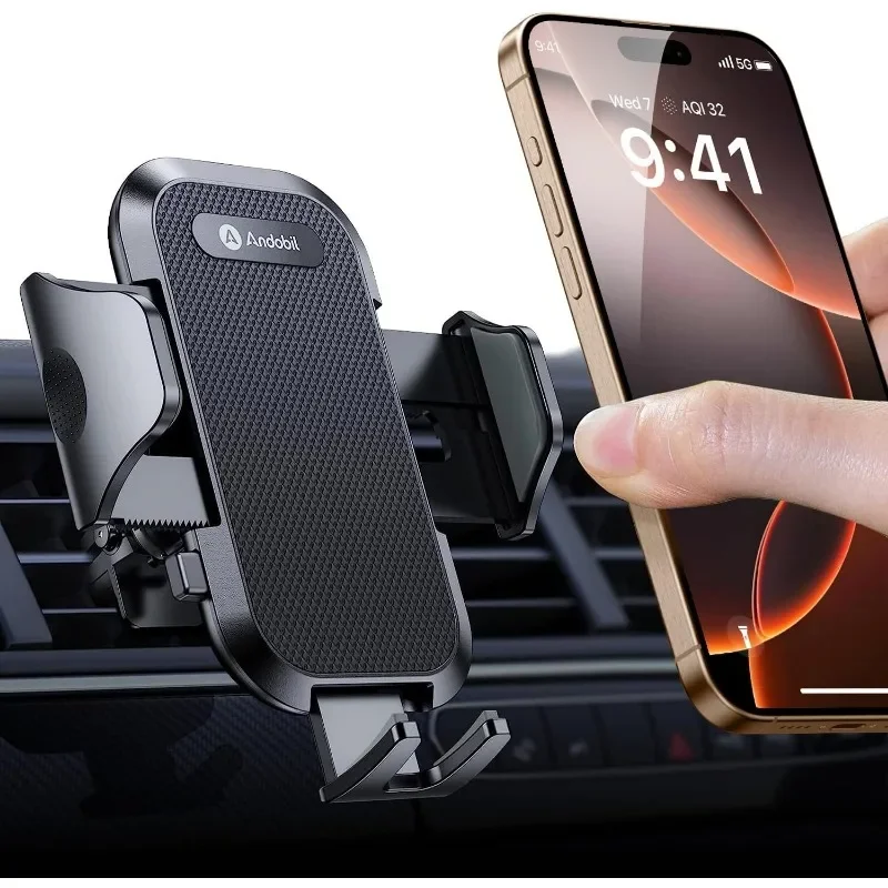 Andobil Mobile Phone Holder for Car with 2 Ventilation Clips, Universal Smartphone Holder for Vehicles 360° Rotation for IPhone