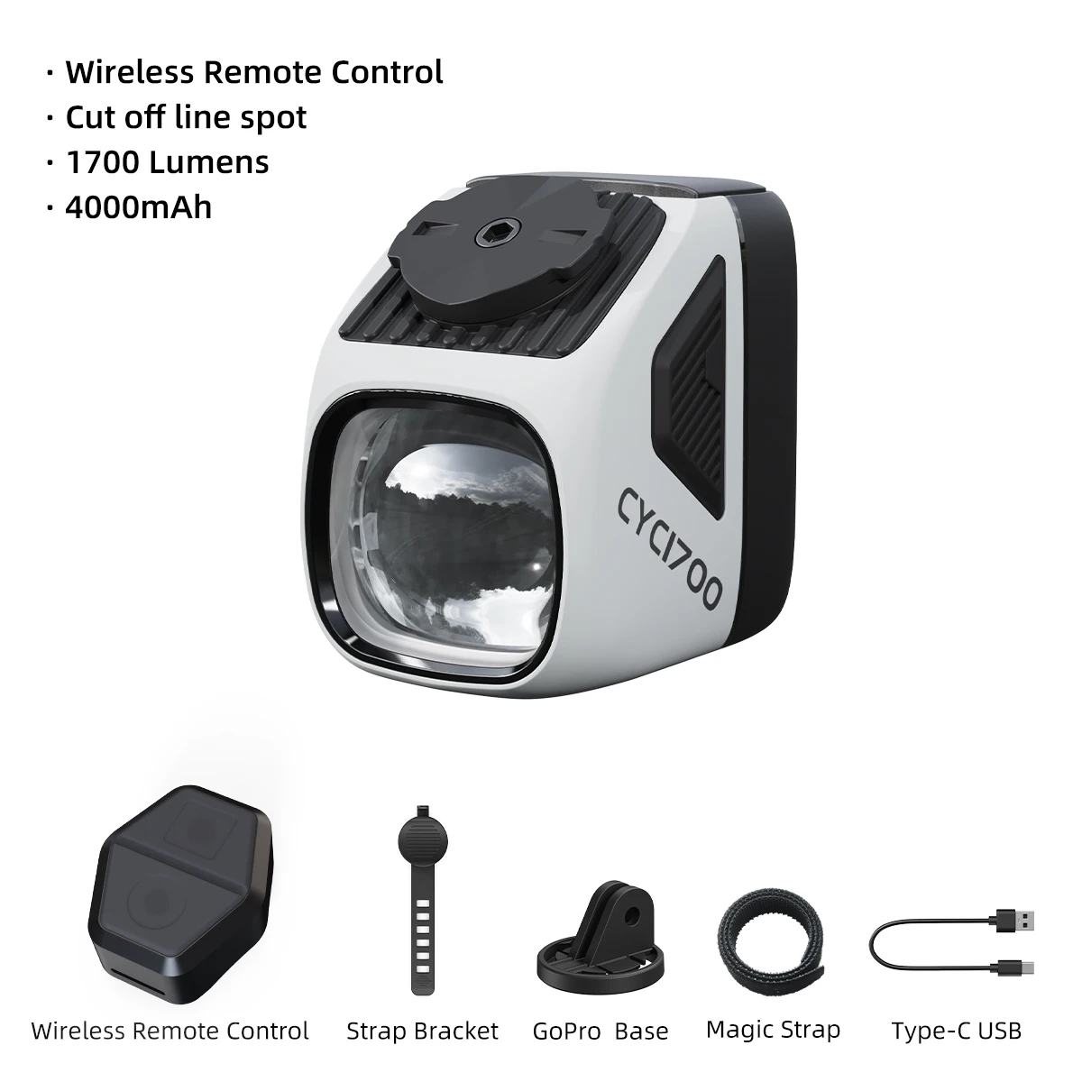 AliExpress CYCLAMI CYC1700 Wireless Remote Hanging Bike Headlight High Brightness Cutoff Line Front Light 4000mAh 1700 Lumen Aluminum Alloy