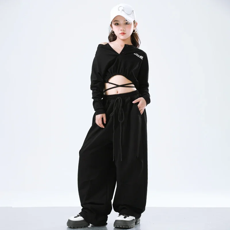 Criança jazz dança outfit hip hop meninas colheita topos carga calça crianças moletom conjuntos de roupas de dança de rua adolescente streetwear trajes