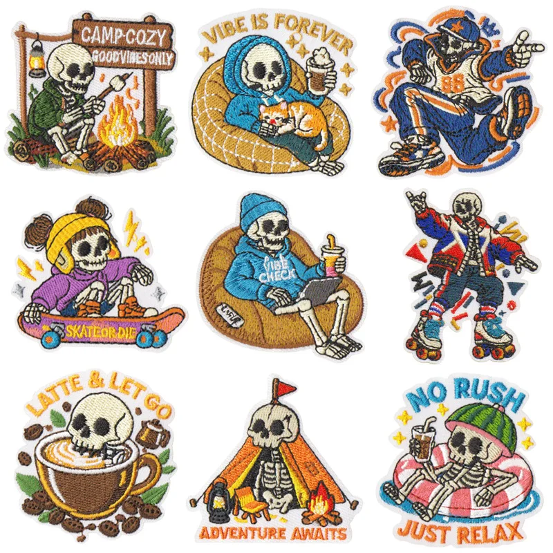 New Arrival Hot Selling Fashion Fun Retro Skull Sew Iron On Embroidery Patch Badge Sticker for Clothing Decoration Accessories