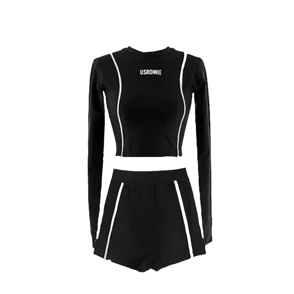 Damen Split Badeanzug Langarm Sonnencreme konservative hoch taillierte zweiteilige sexy Pool Beach wear mit Shorts
