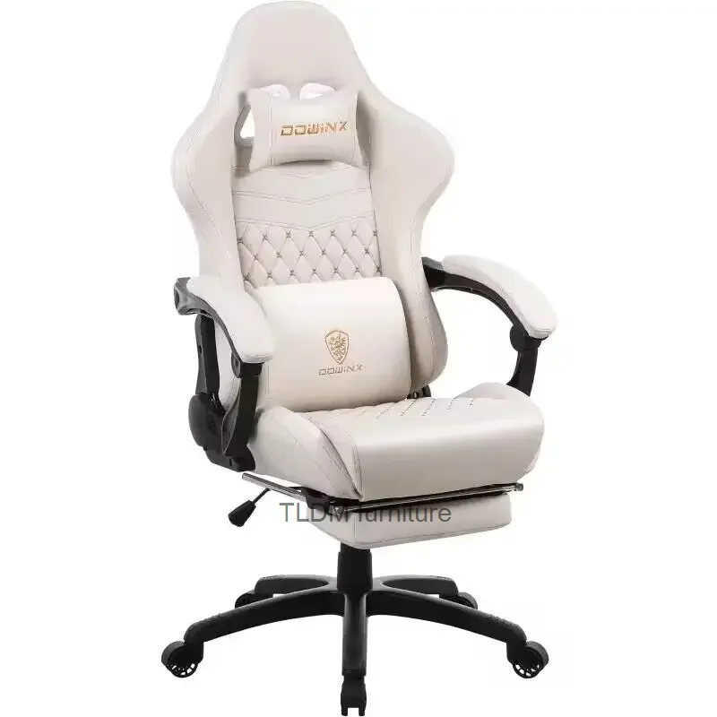 

Game chair with massage waist support, retro style office computer chair PU leather electronic sports game chair