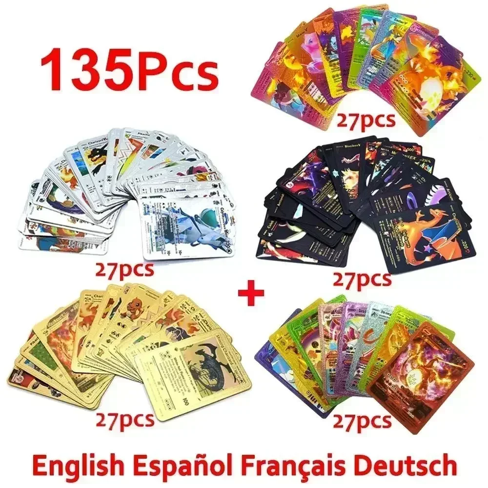 55/165pcs cartas pokemon francaise español Gold Card Spanish English Foil Gold silve Cards Metalicas Charizard Vmax Gx Game Card