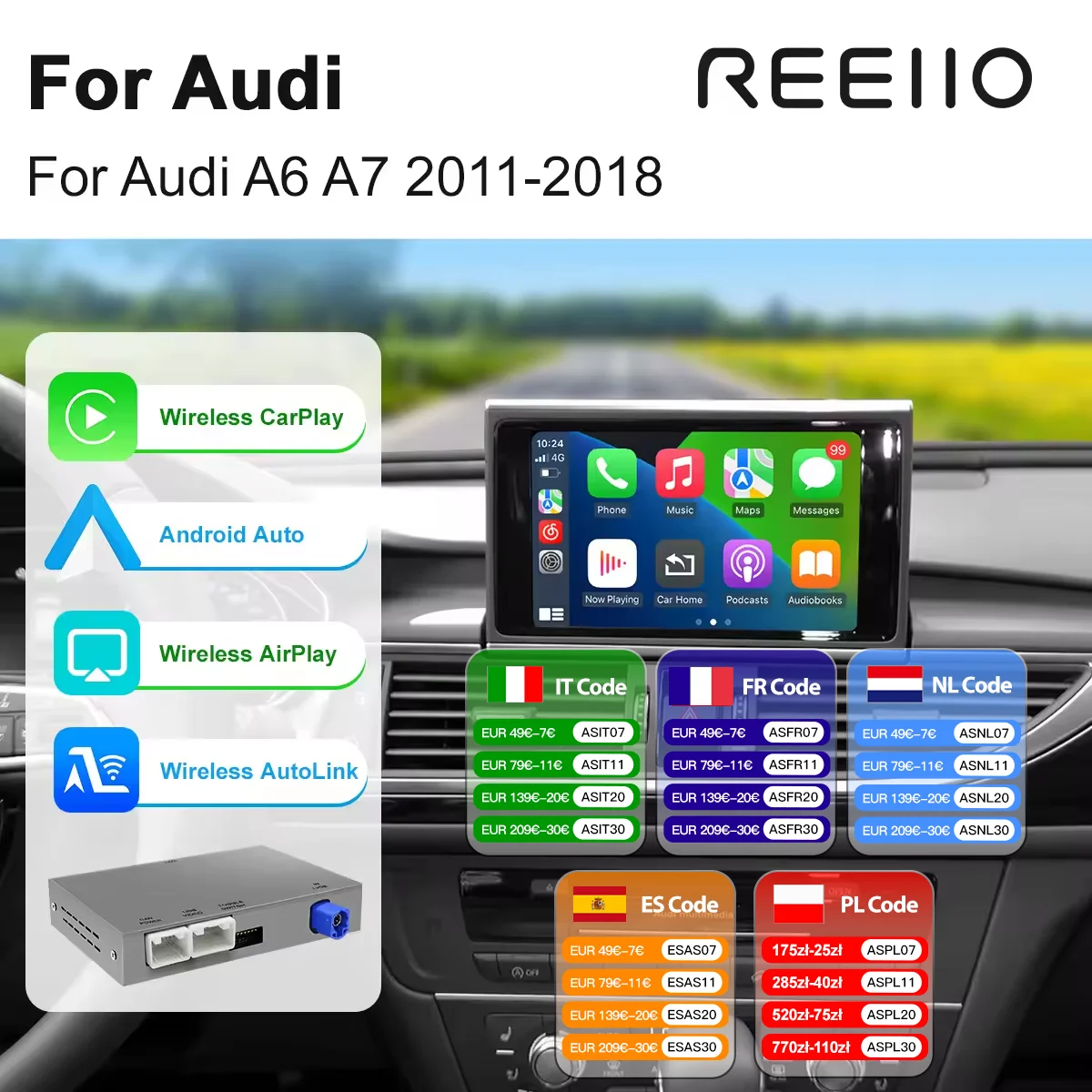 Wireless CarPlay Android Auto For Audi A6 A7 2012-2018 Interface Adapter Box Mirror Link Bluetooth GPS Navigation