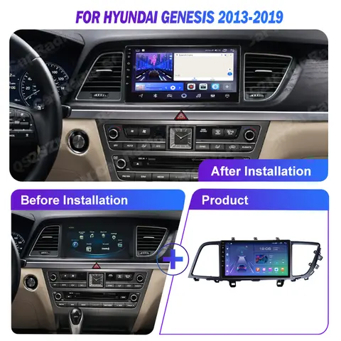 현대 제네시스 2013-2019용 QSZN 카플레이 자동차 라디오 내비게이션 안드로이드 14 GPS 멀티미디어 플레이어 헤드 유닛 스크린 4G WIFI