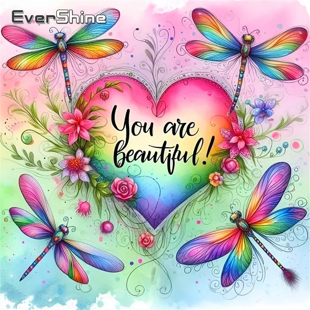 Evershine Diamant-Stickerei Landschaft Vollquadrat-Gemälde Liebesherz Strass-Bild Mosaik Libelle Handgemachtes Hobby