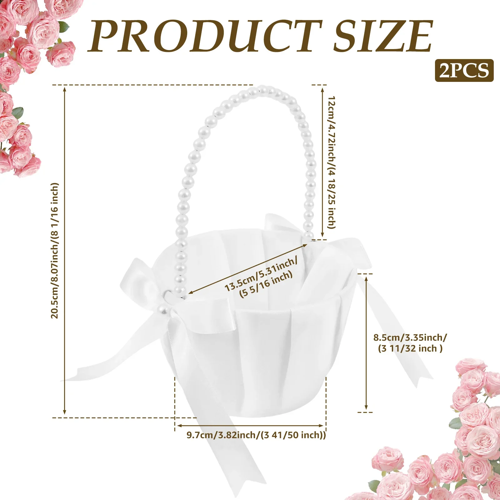 2Pcs Wedding Flower Girl Basket Bowknot Satin Western Rustic with Faux Pearl Handle For Bride/Kids Wedding Ceremony Decorations image 6