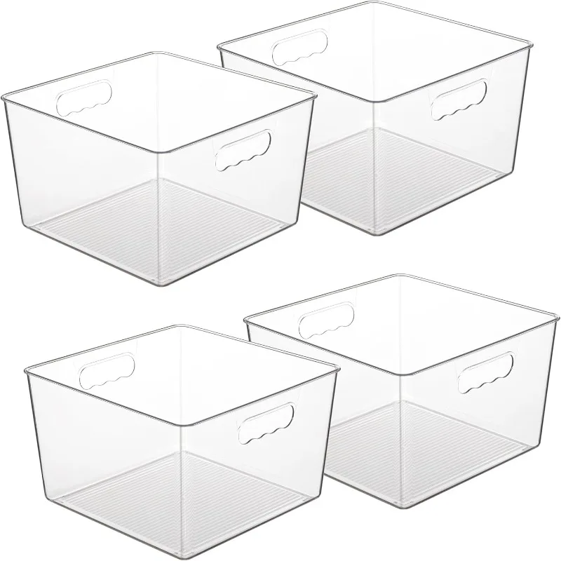 

6 Pack Extra Large Clear Plastic Storage Bins,11x11 Cube Acrylic Organizer Square Containers with Handle for Pantry,Clo