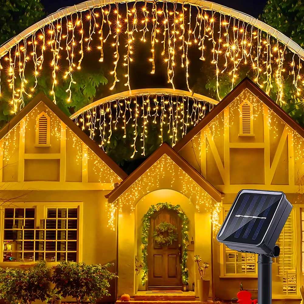 

Solar Icicle String Lights 3.5M LED Waterproof Eaves Decor Light Outdoor Curtain Icicle Light Patio Yard Garden Party Decoration