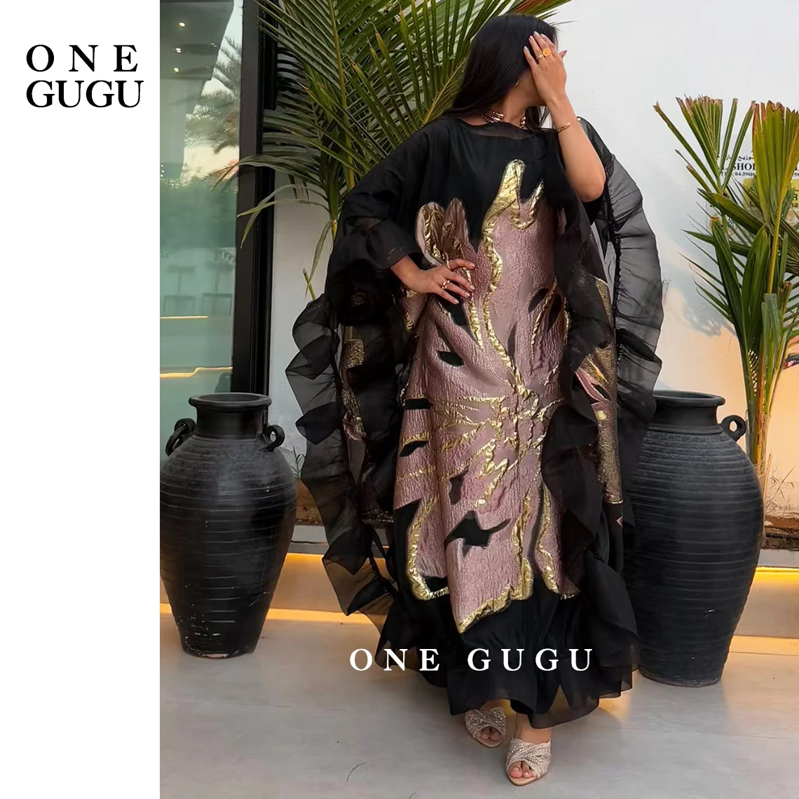 

Wrinkled Mesh 2pcs Set Middle Eastern Dress With Soft Lining African Dashiki Boubou Luxurious Wedding Party Brocade Clothing