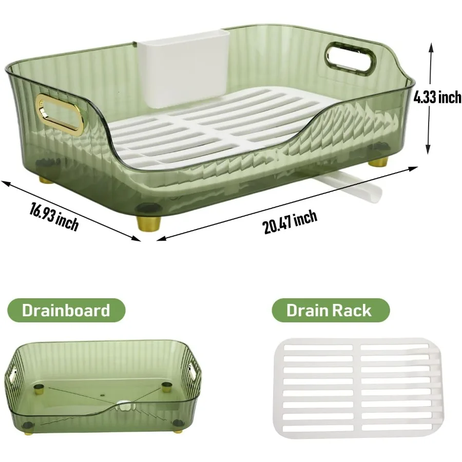Stendino per piatti, Stendino per piatti in plastica, Scolapiatti di grande capacità, Stendino per piatti salvaspazio, Drenaggio per cucina trasparente Ra