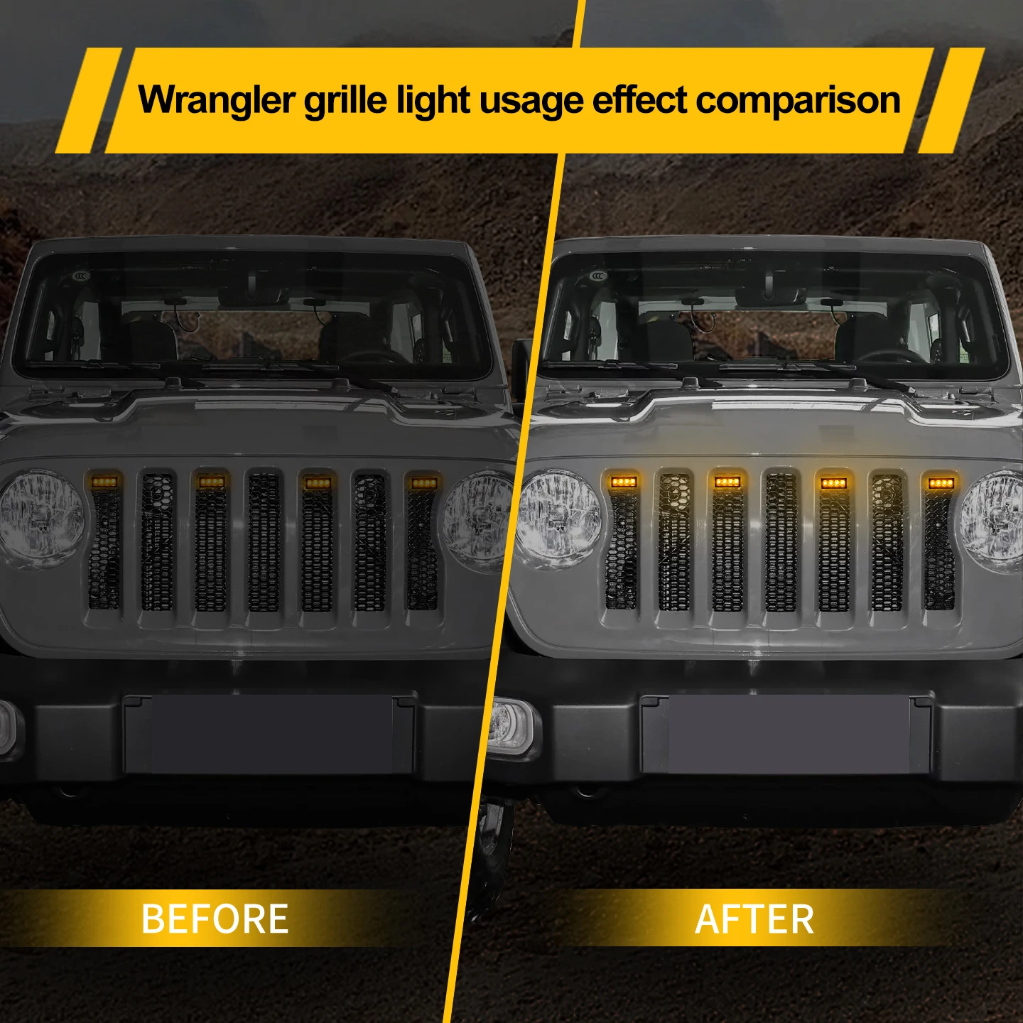 FOR 2018-2023 Jeep Wrangler JL Front Grille LED Amber Lights 12V Pickup Truck Decorative Warning Signal Small Grill Marker Lamps