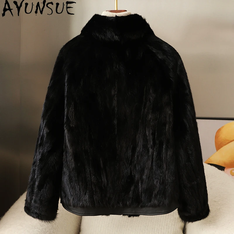 AYUNSUE Cappotti di pelliccia di visone naturale per donna 2025 Cappotti e giacche invernali da donna Abbigliamento casual Cappotti donna di alta qualità Ropa Mujer