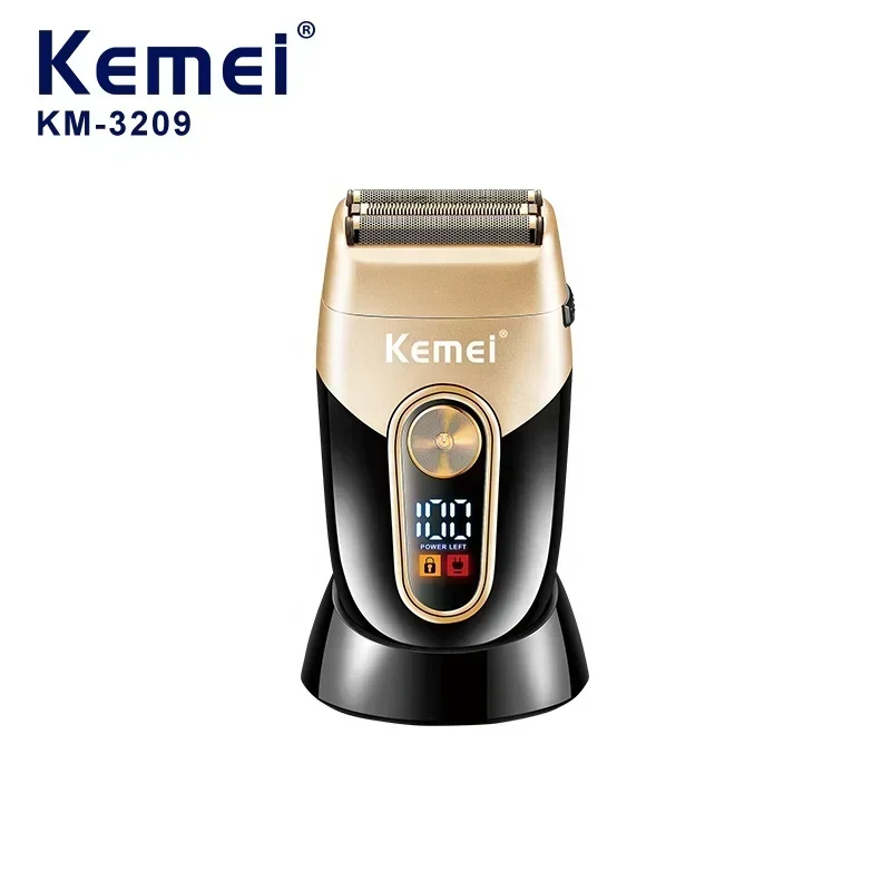 kemei KM-3209 USB LCD digital display with base, double-layer reciprocating blade, professional men's electric shaver