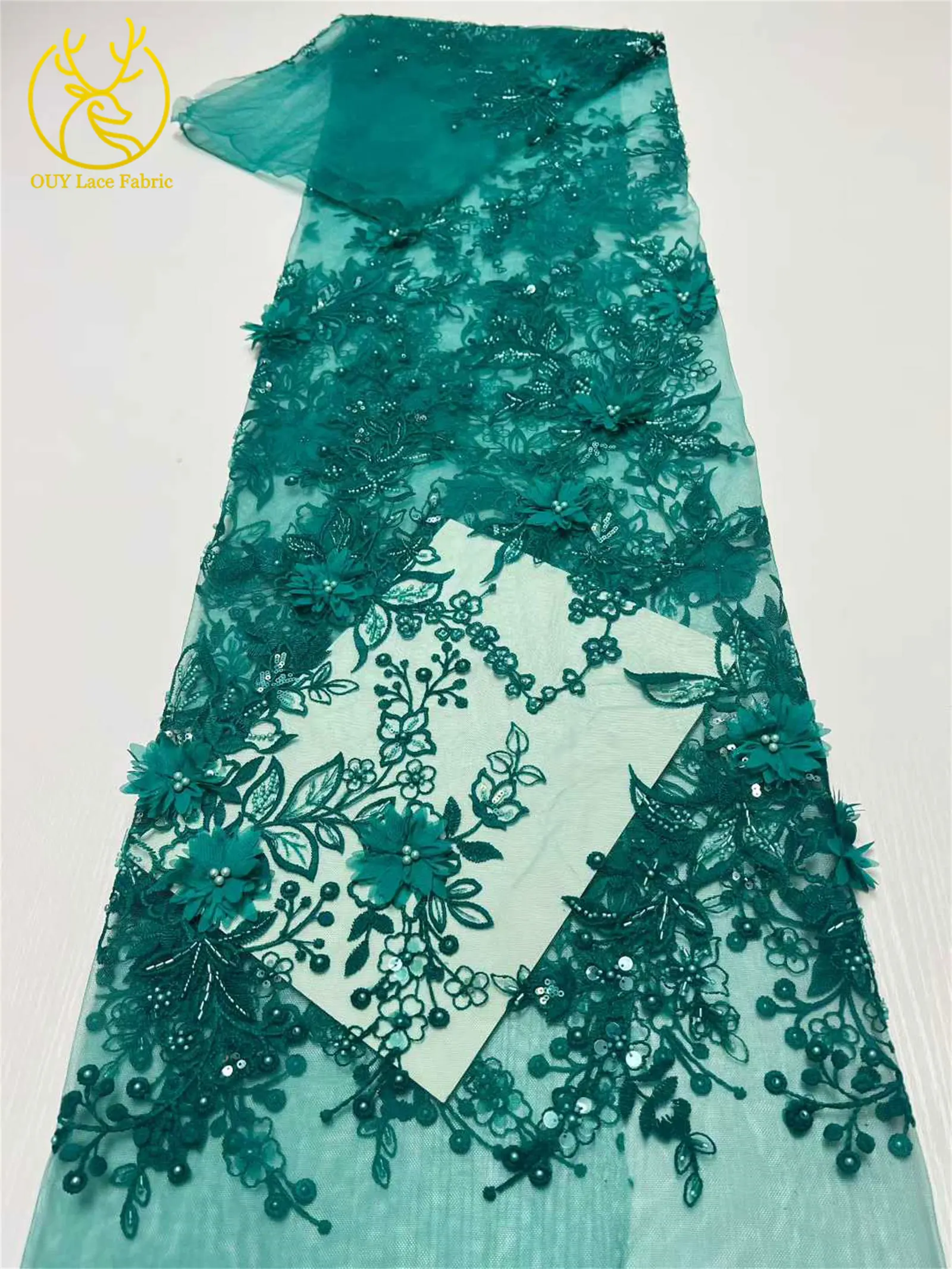 5 yards Afrikaanse kralen pailletten kant tule stof Franse 3D bloemen borduurwerk applicatie kant stof voor jurken naaien materiaal