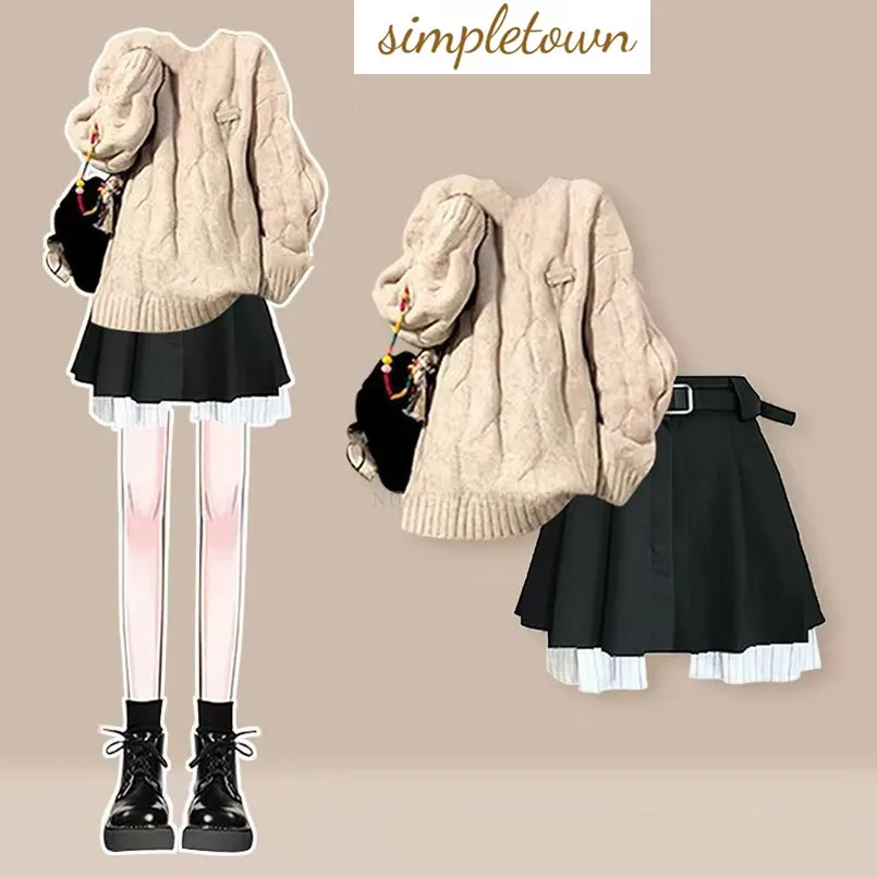

Fashion Set Women's Spring and Autumn Elegant Knitted Sweater+high Waist Temperament Slimming Short Skirt Two-piece Set