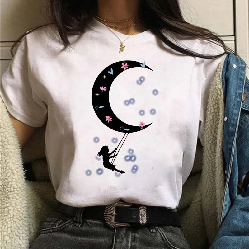 Bunte Buchstaben-Grafik, kurzärmelige Sport-T-Shirts, lockerer Rundhalsausschnitt, aktive Komfort-Tops, Damen-Sportbekleidung, weibliche Kleidung – Detail 10