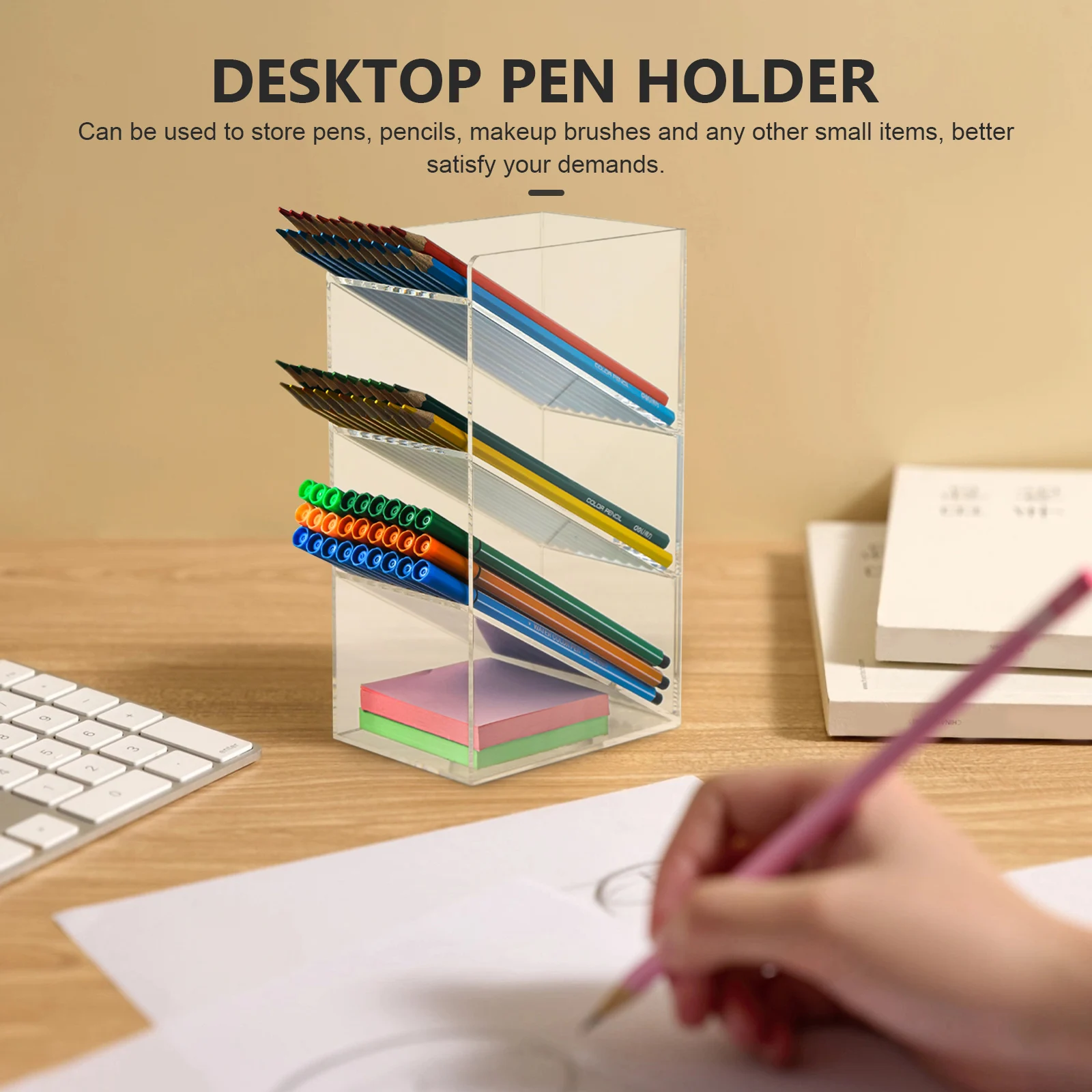 

Log Acrylic Pen Holder Office Desk Storage Desktop Stationery Supplies Organizer