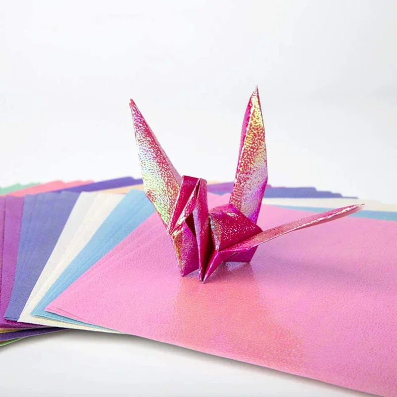 50 Sheet Shiny Origami Paper Crane 10 Colors Iridescent Paper Origami Decoration Square Folding Paper For DIY Kids Arts Crafts