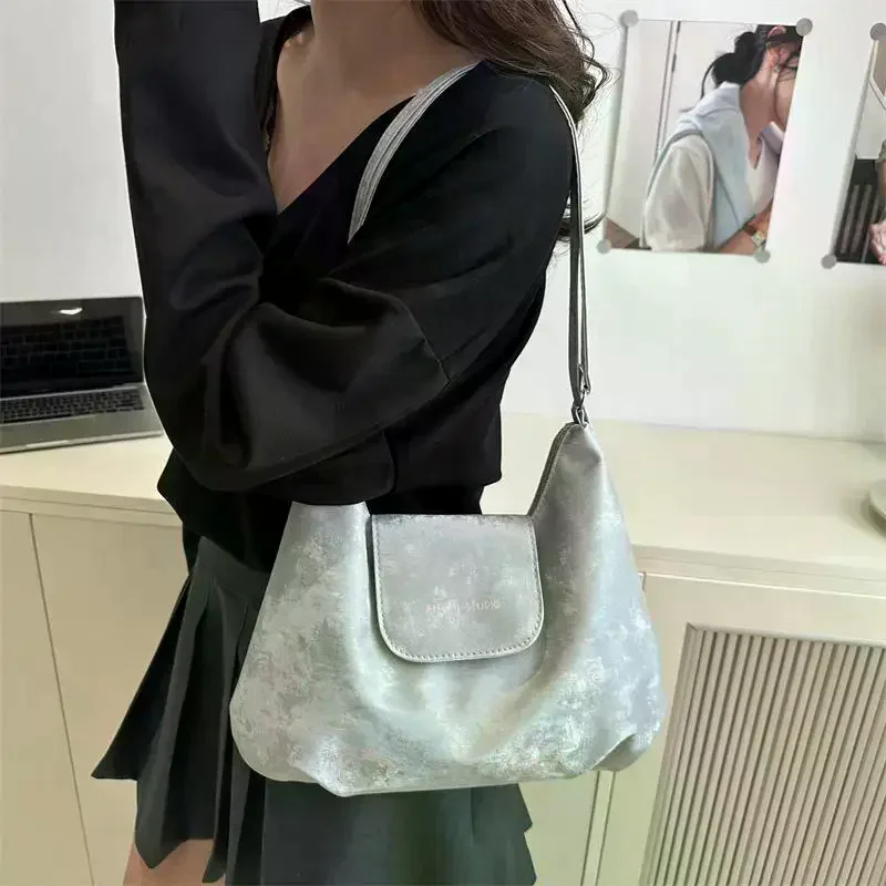 Cute Cartoon Print White Silver Shoulder Bag Large Capacity Adjustable Strap Water-resistant for Day Hiking Short Trips