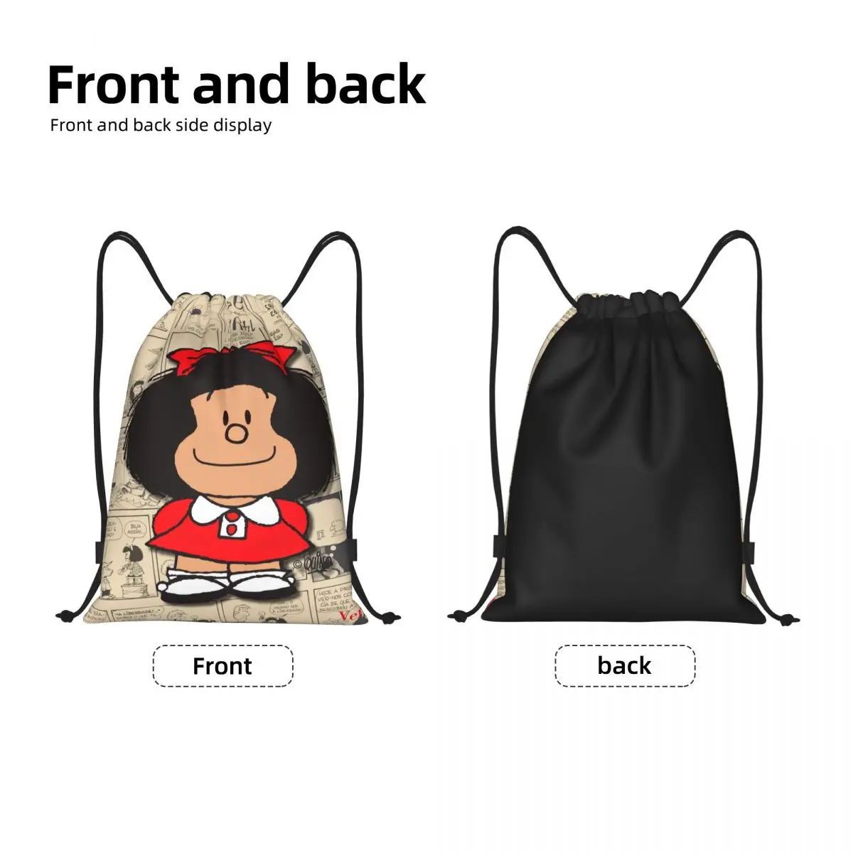 Custom Vintage Mafalda Manga Trekkoord Tas Voor Training Yoga Rugzakken Vrouwen Mannen Quino Strip Cartoon Sport Gym Sackpack