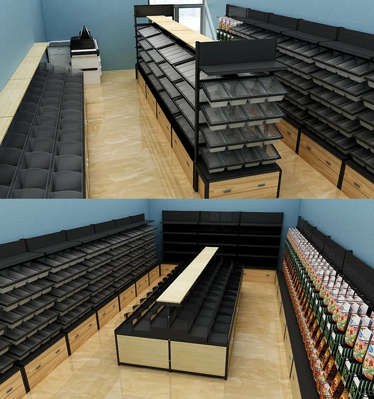 

Supermarket bulk goods, bulk snacks, dried fruits, candy and convenience store display shelves