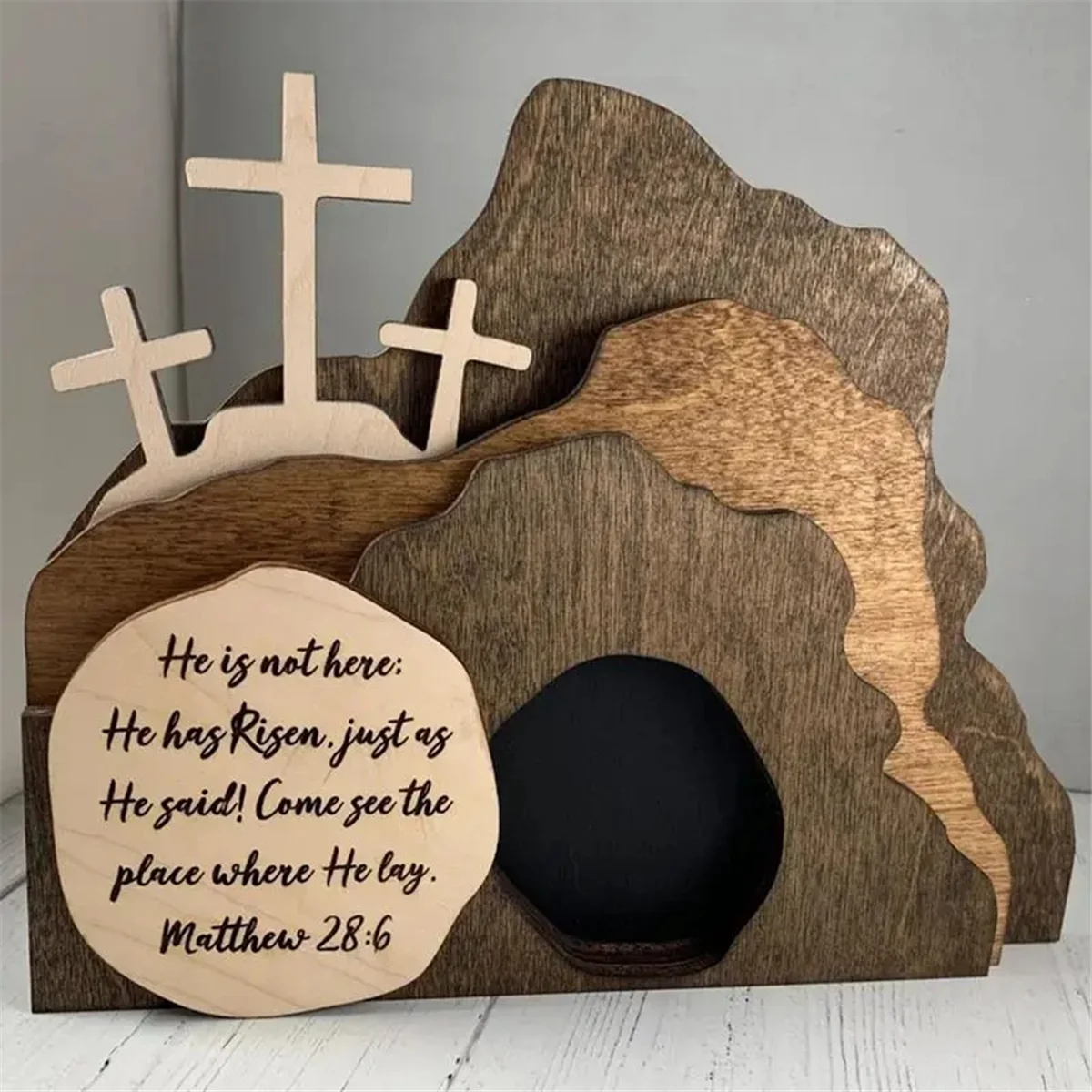 Easter Resurrection Scene Wooden Decor Easter Eid Al-Fitr Decor Wooden Cross Resurrection Scene Decor Nativity Set-A