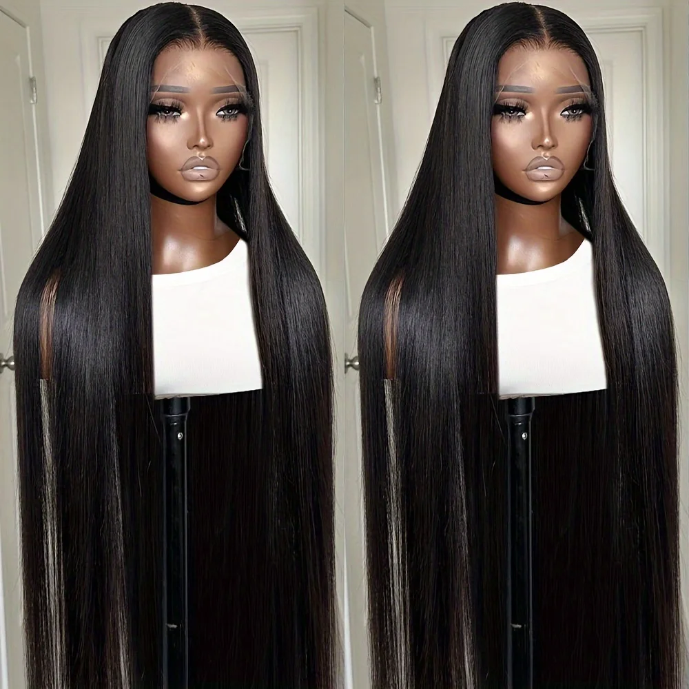 Perruque Bob Lace Closure Wig sans colle naturelle, cheveux lisses, 4x4, 5x5, HD, pre-plucked, densité 180