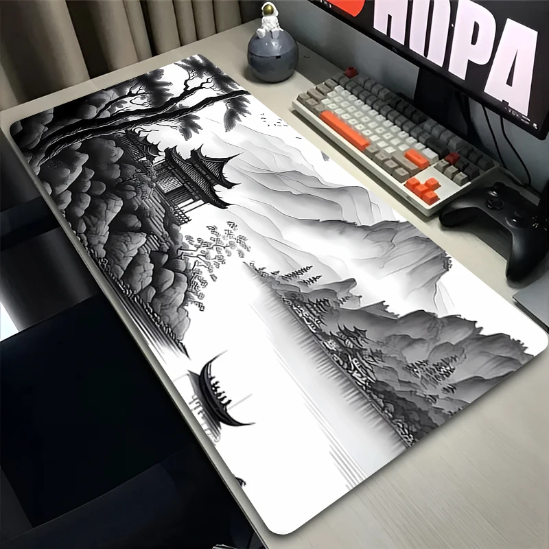 Rubber Mouse Pad Game Desk Mat Computer Keyboard Pad Large Gaming Accessories Black and white Carpet Natural Landscape Mousepad