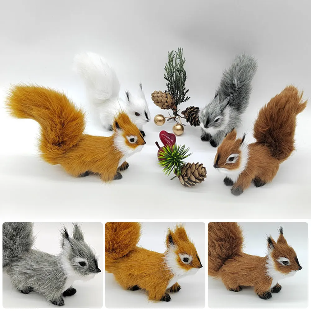 Mini Simulation Squirrel Plush Animal Ornament Christmas Table Decorations Children Birthday Gift Cute Squirrel Miniatures Craft