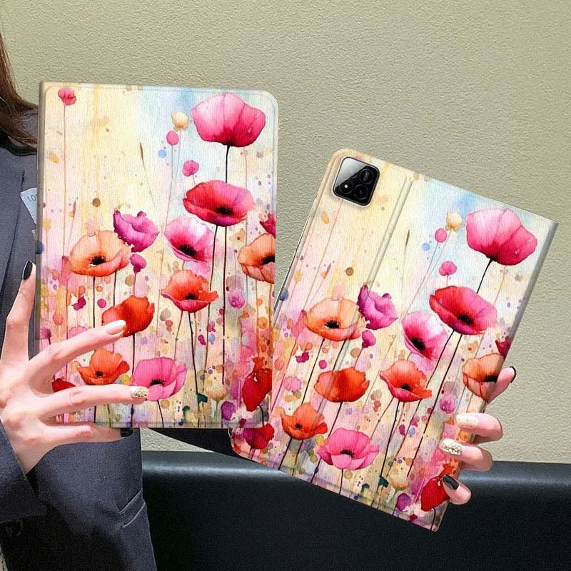 

Watercolor Poppy Flower Painting Tablet Case For Xiaomi Redmi Mi Pad 5 6 6s 7 SE Pro Max Ultra 12.4 12.5 14 inch