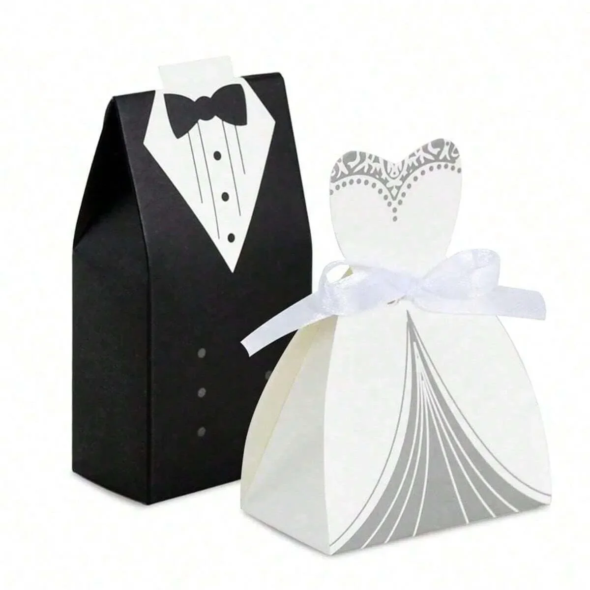 Mehrteilige Hochzeits-Geschenkboxen, kleine Hochzeits-Party-Geschenkboxen, Braut- und Bräutigam-Süßigkeitsschachteln für Kleider und Smoking-Geschenkboxen