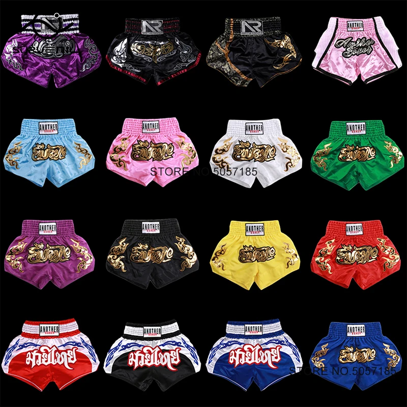 Muay Thai Shorts Adult Kids Embroidery Boxing Shorts Men Women Child MMA Martial Arts Kickboxing Grappling Training Clothing