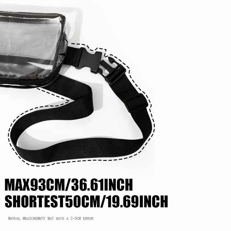 waist bag transparent PVC mesh pocket inside plastic buckle extendable strap can be used as shoulder messenger bag