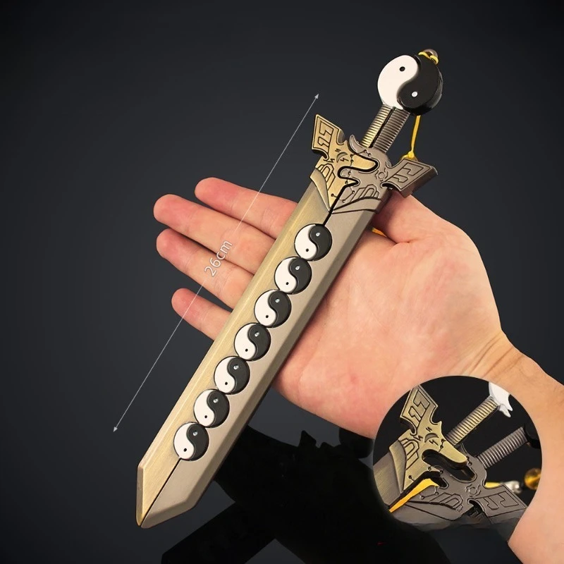 26cm/10.24in 고대 유명한 검 관련 제품 모델 태극권 음양 바구아 검 세트 금속 입상 Collectible Ornament Boy