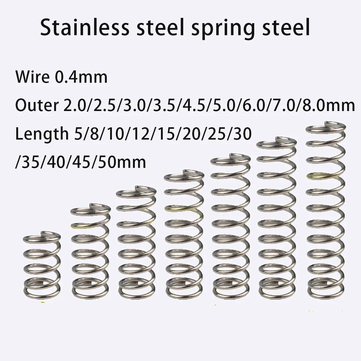 

Strong Spring Compressed 304 Stainless Steel Miniature Ballpoint Pen Spring Wire 0.4mm Outer 2/2.5/3/4.5/5/6/7mm Length 5-50mm