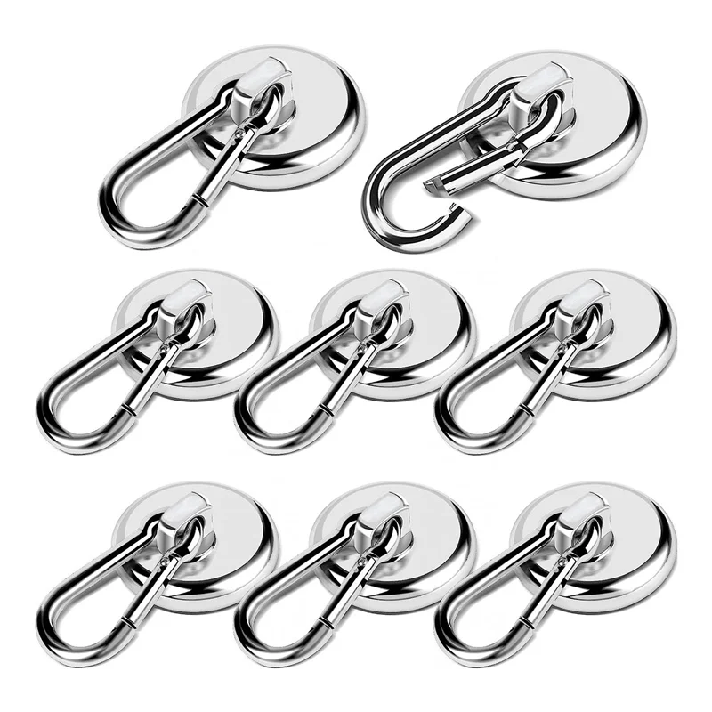 Magnetic Hooks Heavy Duty, with Carabiner Hook,For Grill, Hanging, Cruise, Kitchen, Garage, Refrigerator (8 Pack)